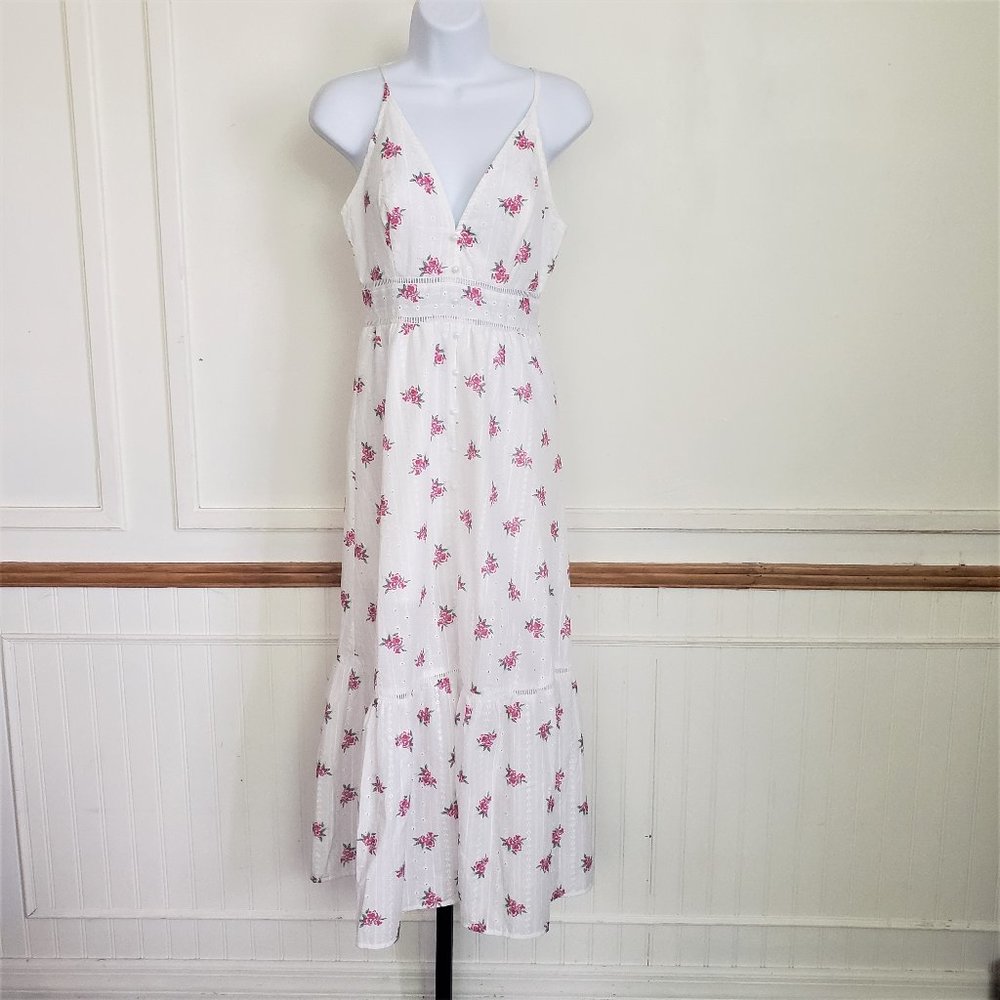 Simplee Womens Midi Dress Small Embroidered Eyelet Floral Cotton Sundress NEW